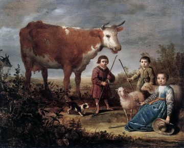 Ganado Vaca Toro Painting - niños y vaca perro oveja